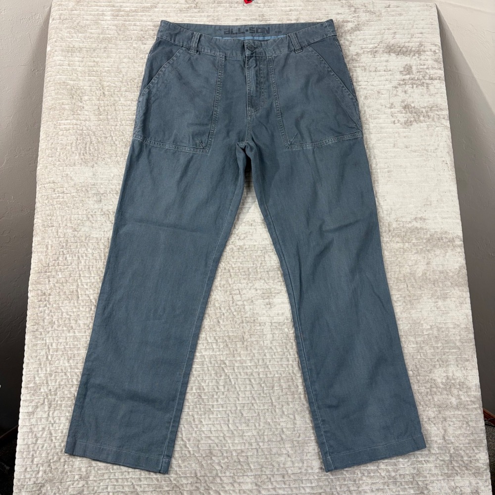All-Son Mens Utility Pants 33 Charcoal Blue Grey Linen Cotton Blend Straight Leg